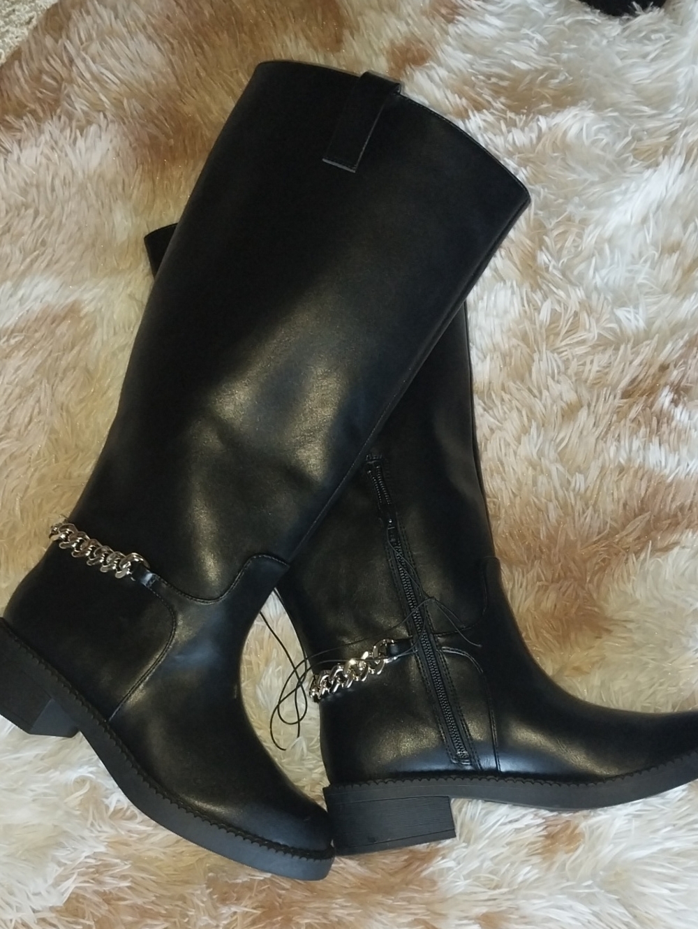 a new day Black Over-the-Knee Boots with Silver Chain Accent